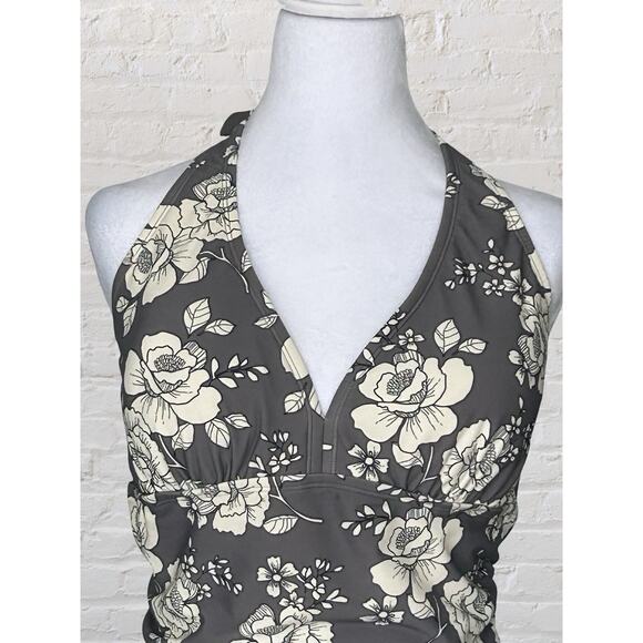 Adore Me Size 1X One piece Bathing Swim Suit Gray Floral Halter Lined Bra NWT - Picture 3 of 11